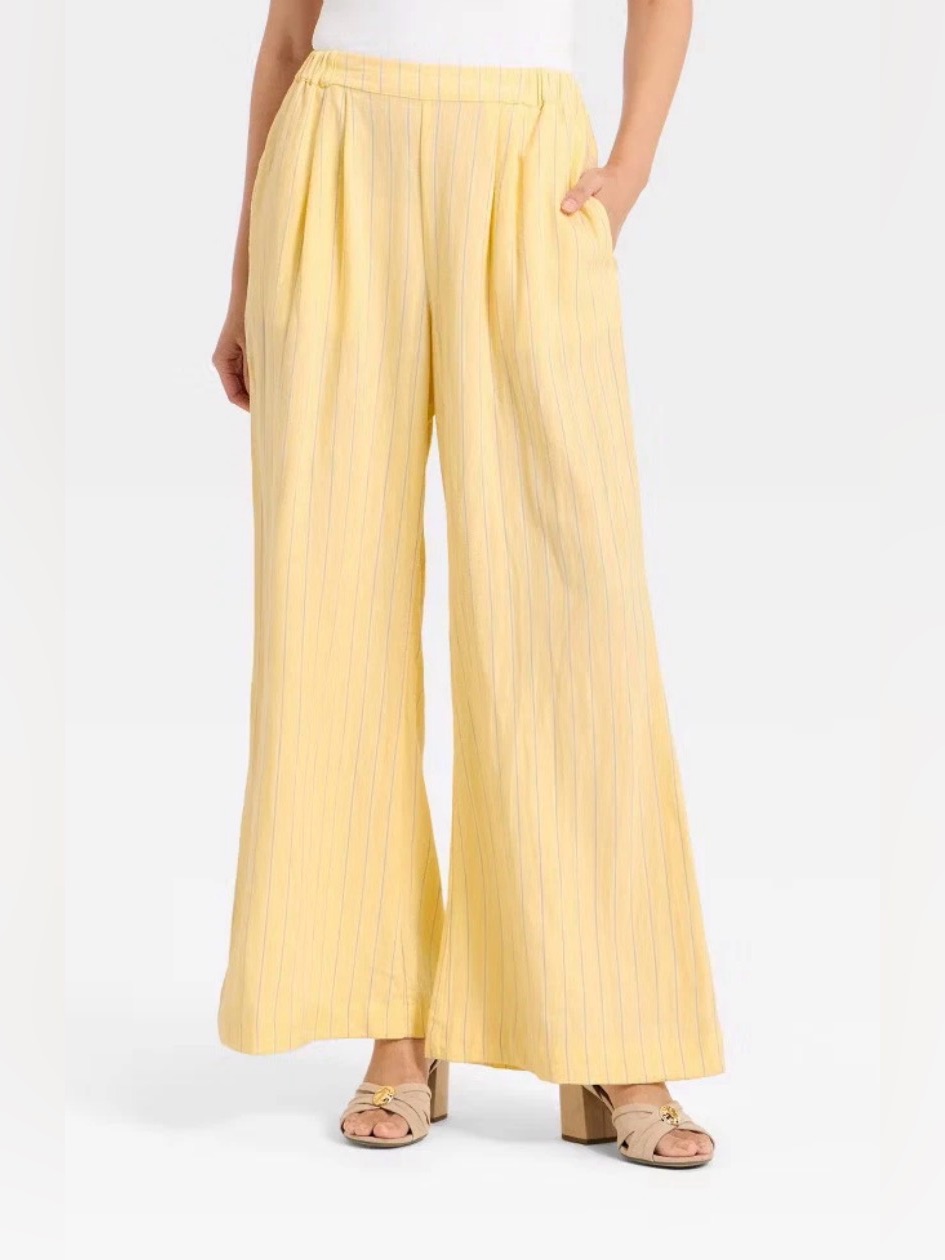 A New Day Women's Relaxed Linen Trousers In Yellow Stripe Size Xs
